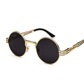 Steampunk round sunglasses with gold metal frame and black lenses for men and women - Gold Frame Grey Lens C4