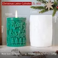 Cylindrical silicone candle mold featuring Merry Christmas lettering and forest relief patterns - Christmas Letter Cylinder ZL-850 / White