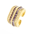 Makroaufnahme eines 18K vergoldeten Mehrschichtrings mit lila Zirkonia und Diamanten - Einstellbar Offen / Lila Zirkonia (RG0983-Lila)