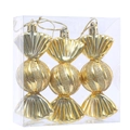 Three-piece set of gold candy-shaped Christmas ornaments with glitter and mirror finish - Gold/Set of 3