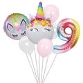 Unicorn and rainbow party balloon set with large gradient number 9 for birthday decor - Birthday Unicorn Set Number 9