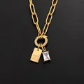 14K gold plated stainless steel paperclip necklace with letter X tag and zircon pendants - Letter X