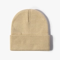 Unisex ribbed knit beanie hat in beige with classic fold-over cuff for winter warmth - Beige