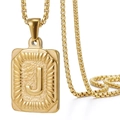 Collar de cadena box de acero inoxidable chapado en oro 18K con colgante de letra J - Oro J