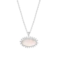 Silver necklace with oval white mother of pearl pendant and beaded detailing - P1533-Steel Color White Shell Pendant Necklace