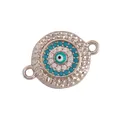 Silver micro-paved Turkish Evil Eye connector charm with turquoise beads for jewelry DIY - White Gold L371816-White Gold
