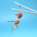 Two-pack wooden cat teaser sticks with woven rope balls, feathers and jingling bells - Scratch Resistant Ball