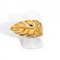 Verstellbarer goldener Edelstahlring mit poliertem Monstera-Blatt-Design - Gold Monstera Blatt Stil (KB758)