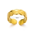 Gold plated stainless steel open ring with 20mm inner diameter and quilted pattern - Adjustable Open / Quilted Pattern (JZ6181)