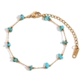 Primer plano del collar de acero inoxidable chapado en oro 18K con piedras naturales azul cielo - Pulsera-Dorado-Turquesa