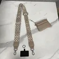 Adjustable wide shoulder strap with brown geometric patterns and small coin pouch - Khaki Square Wavy