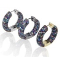 Three-piece set of gold-plated hoop earrings featuring colorful pave-set cubic zirconia - Large / Champagne Gold/Multicolor