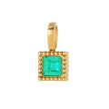 Square green gemstone pendant with 18K gold plated beaded edge and polished bail - Emerald Green