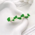 Green and white checkerboard wavy hair clip with golden metal base for daily styling - Green and Beige Grid