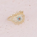 Lujoso anillo de ojo dorado con micro circonitas incrustadas y gemas de colores - Abierto Ajustable / Ojo Turco de Circonita de Colores (3#)