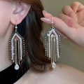 Luxurious gold-plated tassel earrings with colorful rhinestones and pear-cut crystal drop - Heavy Color Rhinestone Multi-layer Tassel (86# Ear Hook)
