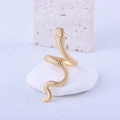 Adjustable golden stainless steel snake ring with fine scale texture on white stones - Size 8 (Adjustable) / Gold