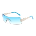 Occhiali da sole Y2K senza montatura con lenti sfumate blu e aste in metallo argento - Montatura Argento Blu Sfumato