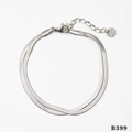 Double-layered silver stainless steel flat snake chain bracelet with lobster clasp - Silver Bracelet (B399)