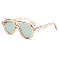 Oversized double bridge pilot sunglasses with amber frame and green lenses - Transparent Tea Frame Green Lens