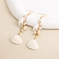 Bohemian beach seashell and pearl drop earrings with long gold tassel chains for women - Long Tassel Pearl Shell (A04181)