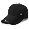 Classic black canvas baseball cap for men with side silver metal logo plate - Adjustable / Black