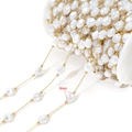 Golden chain with 8mm white faux pearls on a spool for DIY jewelry making and crafting - 8mm Irregular Oval Pearl