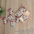 8-piece wooden Christmas pendants set with green plaid gift and stocking designs - Style B