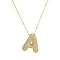 Gold plated bubble letter A necklace with micro-paved cubic zirconia on beaded chain - Letter A / Gold
