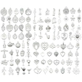 Assorted silver alloy charms set featuring tree of life and music symbols on white background - 100 Style Set (SN1021) / 100pcs Pack / Bright Silver