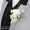 White calla lily boutonniere with satin ribbon for weddings, 9x14cm suit lapel flower - Calla Lily Boutonniere Style 5