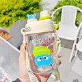 Cute 550ml blue bear straw cup with adjustable shoulder strap and plastic handle - 550ml / White