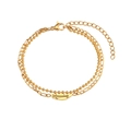 Double-layered 18K gold-plated stainless steel bracelet with feather charm and bead chain - Feather Style (B0317)