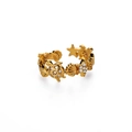 Anello regolabile in oro 18K con stelle marine e conchiglie e piccoli cristalli - Stile Tartaruga Stella Marina Conchiglia Strass (JZ6858G)