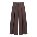 Pantaloni da donna a gamba larga marrone scuro con vita alta e cintura sottile - S / caffè
