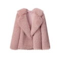 Pink faux fur jacket with large lapel collar and plush texture in loose fit - Pink