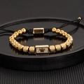 Adjustable black cord crown bracelet in gold plating with cubic zirconia accents - Gold Crown Zirconia Plate Bracelet