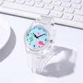 Details des niedlichen Flamingo-Zifferblatts und transparenten Kinderuhr-Armbands - Hellblauer Flamingo (1#)