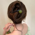 Bastoncino per capelli nero ondulato minimalista con perla verde su uno chignon elegante - 1# Forcina-Verde