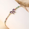 Chic gold-plated rainbow bracelet featuring a purple zircon butterfly and colorful stones - Purple Butterfly - Gold