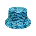 Blue reversible bucket hat with all-over marine shark print for outdoor sun protection - M(56-58cm) / Whale