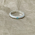 Handcrafted 925 silver ring with hammered texture and a round blue gemstone inlay - JZ0273-Hammered Blue Gem