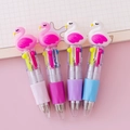 Mini multicolor ballpoint pens with cute flamingo toppers and soft silicone grips - Swan 4-color Pen