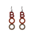 Halloween BOO earrings with red and orange rhinestones on black plated metal base - Red BOO Letter Style