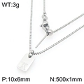 Silver square pendant necklace with engraved letter K and stainless steel box chain - Silver Letter K Style (KN293677-Z)