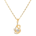 Golden swan pendant necklace with sparkling crystals and a water wave chain design - Swan Pave Zirconia Gold (X893)