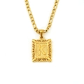 18K gold plated stainless steel Figaro necklace with vintage letter K rectangular pendant - Letter K (SP598G-K)