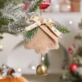 Christmas plush bell ornament with polka dot bow and pine needles on tree branch - Khaki Christmas Tree Bell