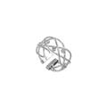 Silver woven stainless steel ring with zircon accents and adjustable open design - Silver White
