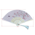 Japanese style bamboo folding fan in light purple with plum blossom and bird print - White Ribs Style 85